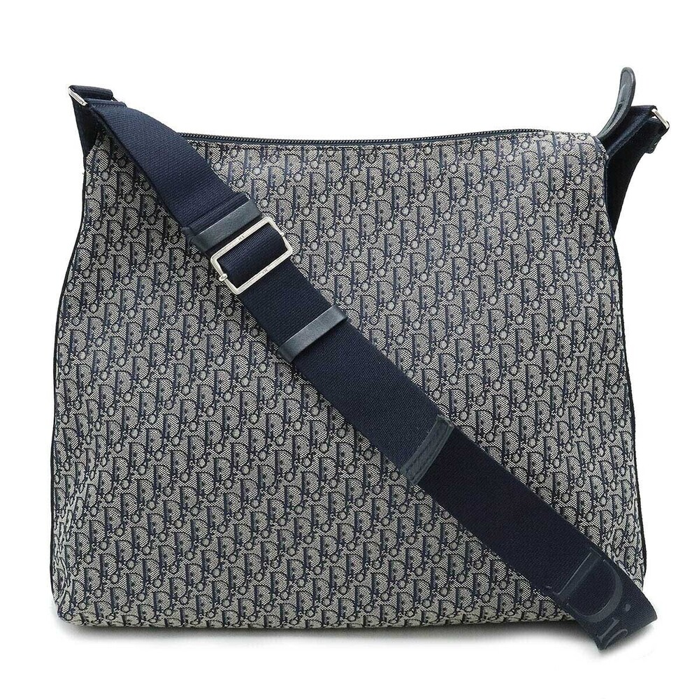 Christian Dior Trotter Crossbody Bag Canvas Leather Navy Blue